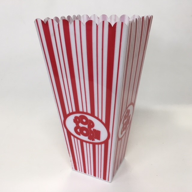 POPCORN, Bucket Square Plastic - Red White Stripe